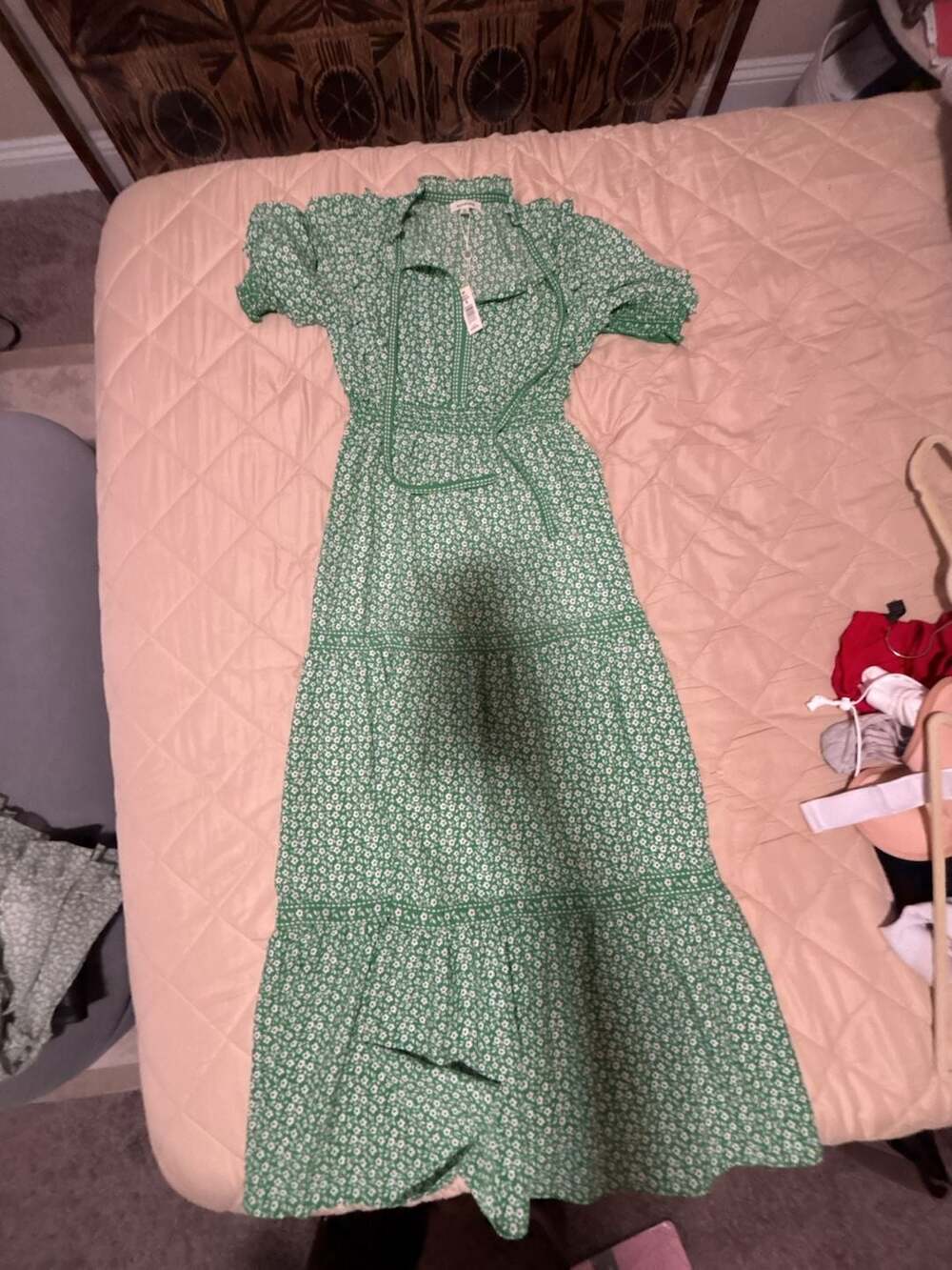 Max Studio Green Floral Tiered Dress Size S